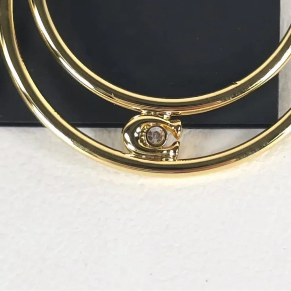 NWT COACH Women's Signature Double Hoop Gold Earrings with Cubic Zirconia Detail - Picture 12 of 12